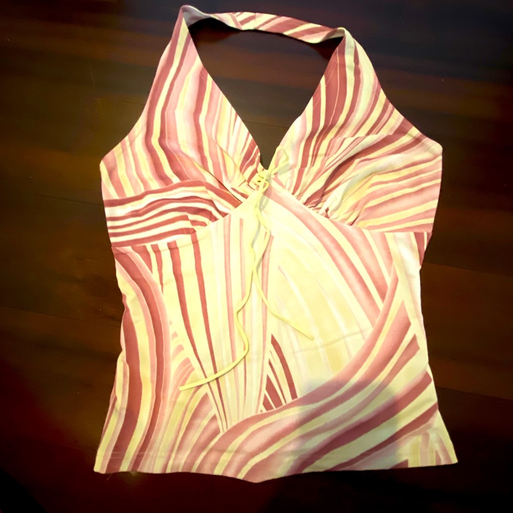 KHAKI KREW - SIZE S - MAUVE AND PALE YELLOW HALTER